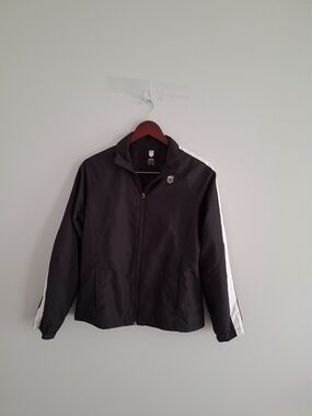 K-Swiss Black Bomber Jacket with White Sleeve Stripes SZ M
